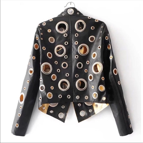 Metallic Vegan Leather Grommet Jacket - Picture 5 of 8